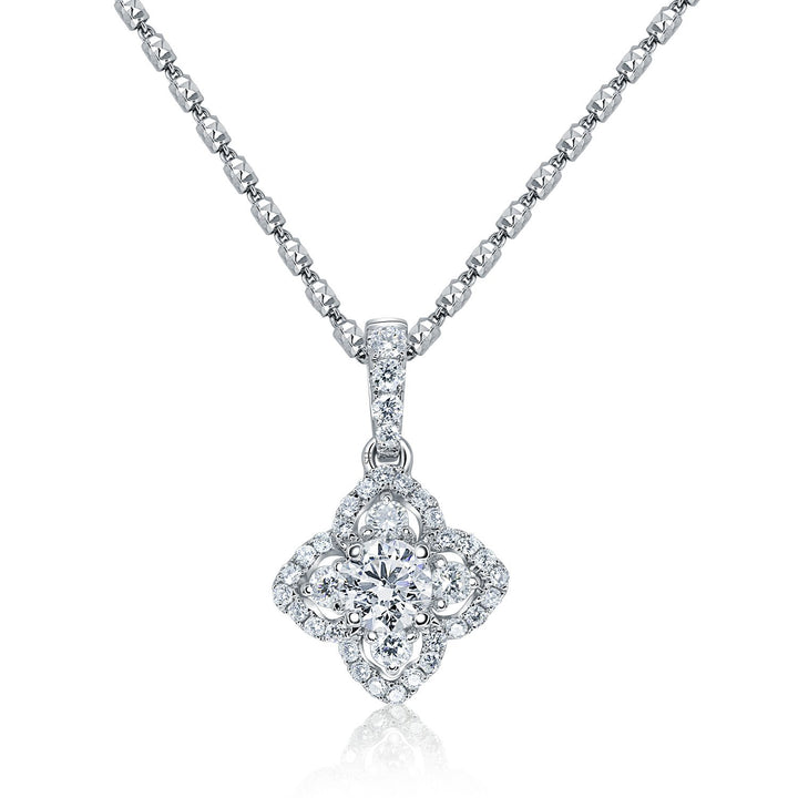 Leaf shaped double halo pendant - W0467