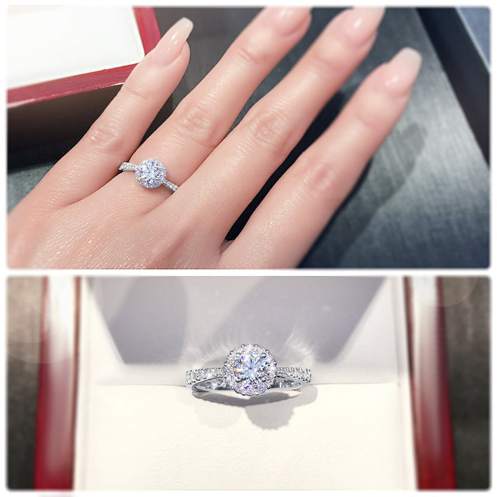 Floral halo style engagement ring with tapered band - W0046