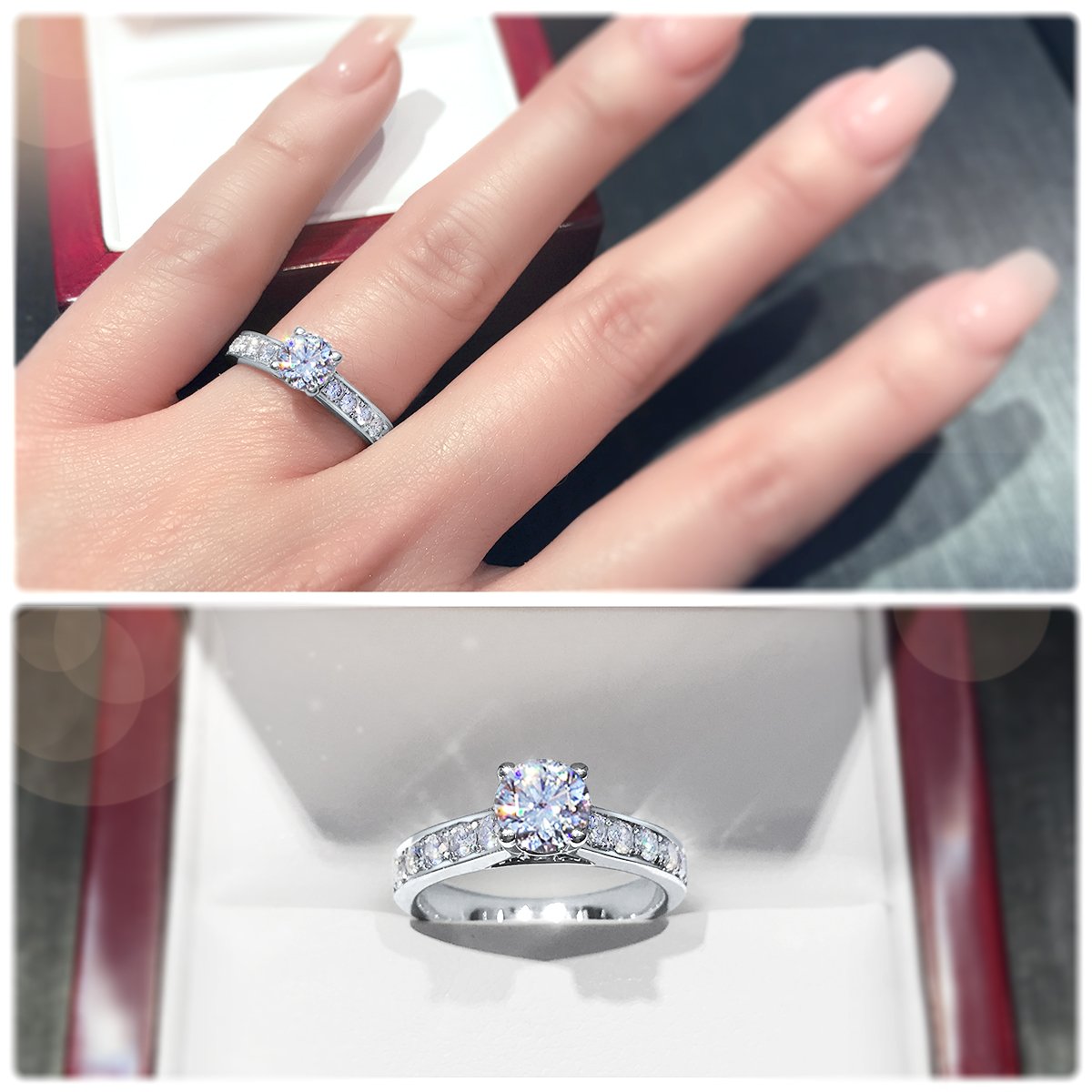 Modern 4-Claw engagement ring with grain set diamond band - W0019