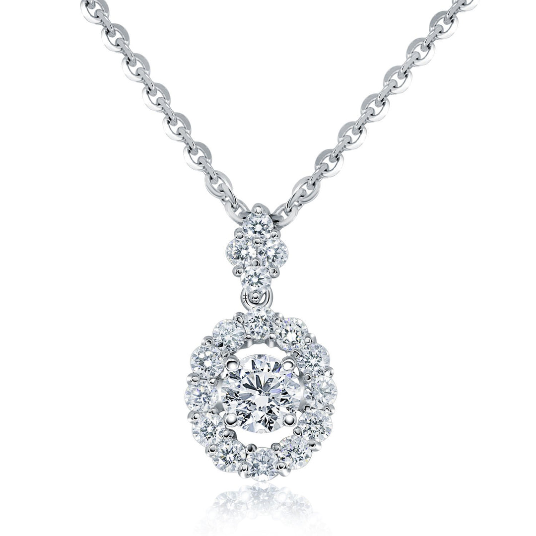Oval bright halo diamond pendant - W0468