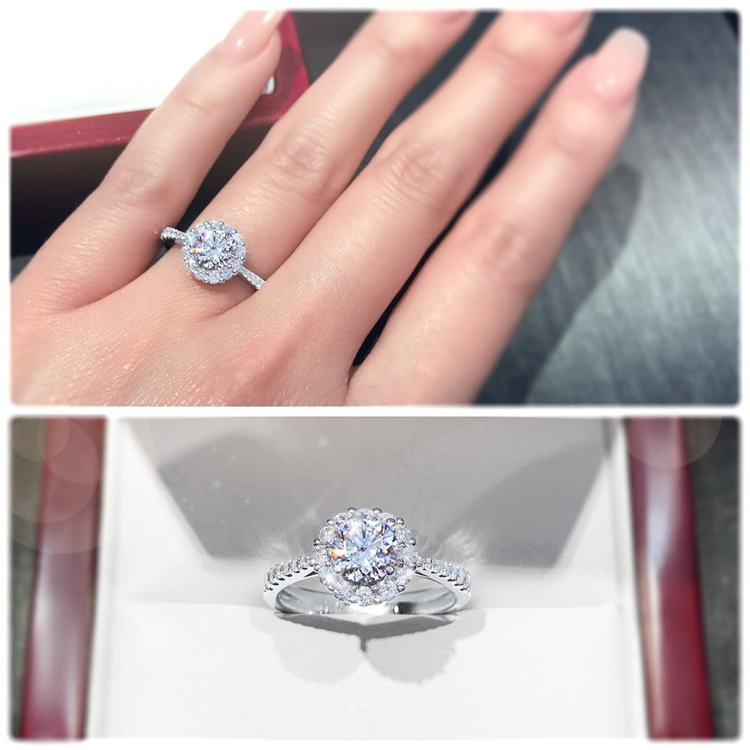 Floral halo style engagement ring with tapered band - W0046