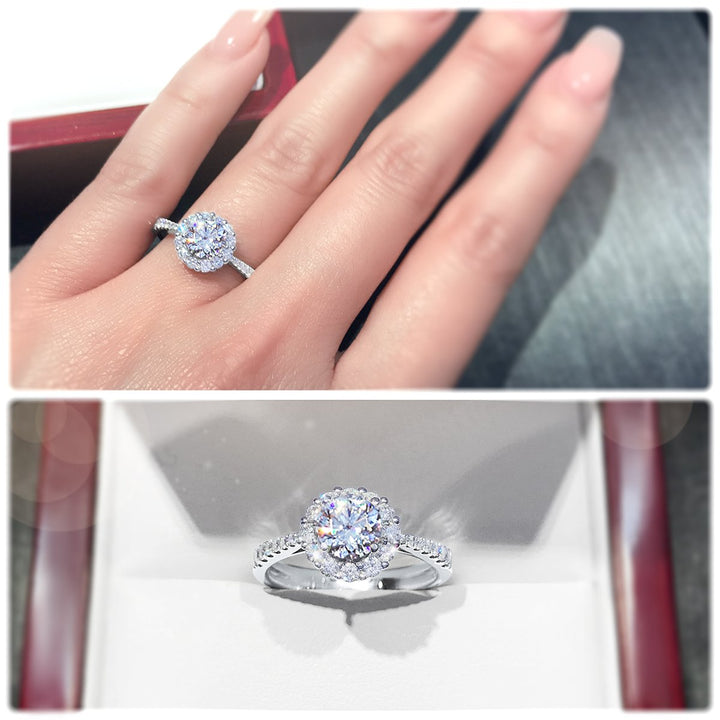 Floral halo style engagement ring with tapered band - W0046