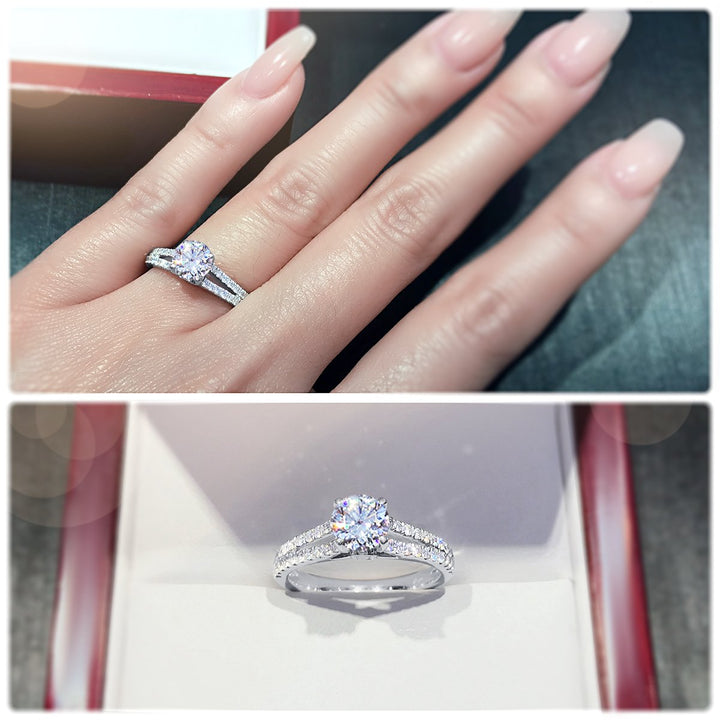 Classic 4-Claw engagement ring with split pavé set diamond band (WG) - W0259