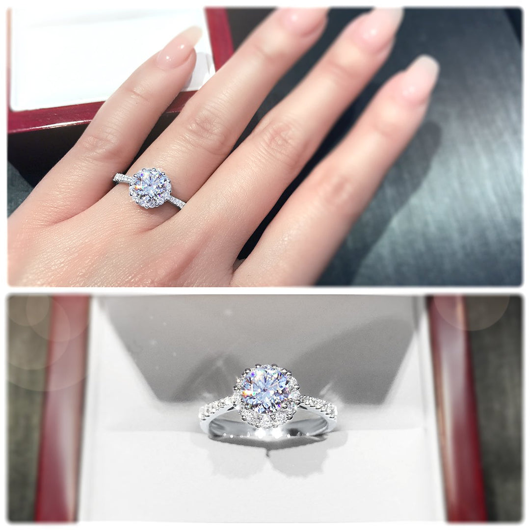 Floral halo style engagement ring with tapered band - W0046