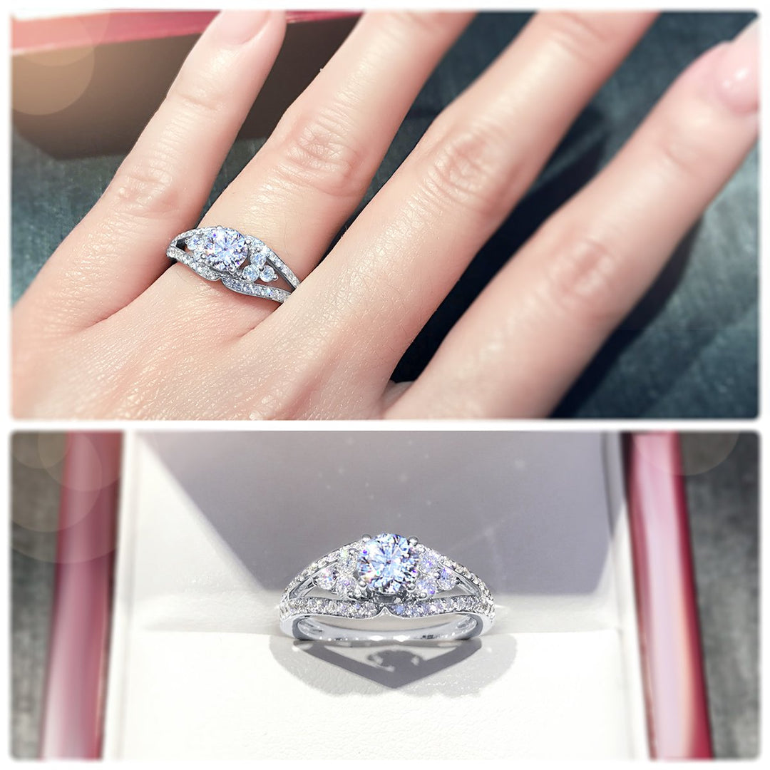 Unique diamond plaque engagement ring with twin pavé set diamond band - W0061