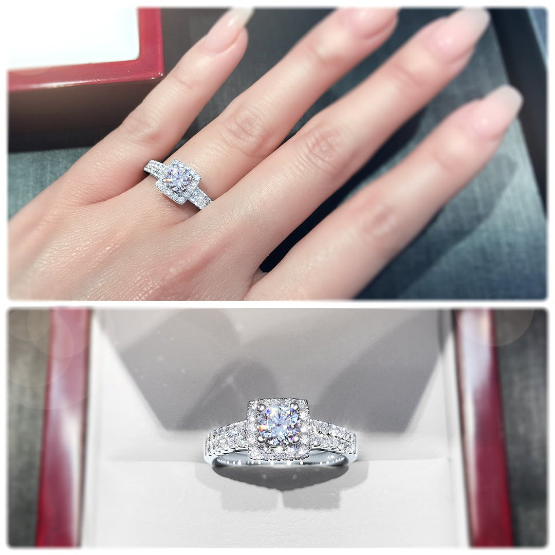 Square halo with double-row pavé set band - W0047