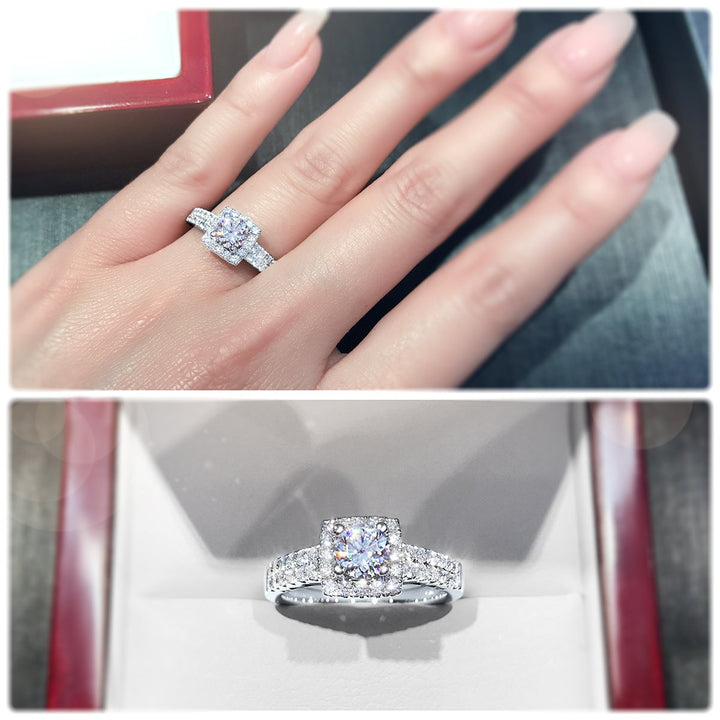 Square halo with double-row pavé set band - W0047
