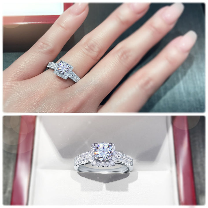 Square halo with double-row pavé set band - W0047