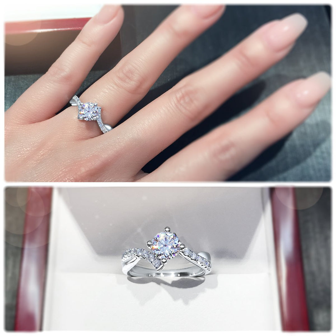 Modern 4-Claw engagement ring with offset band - W0017