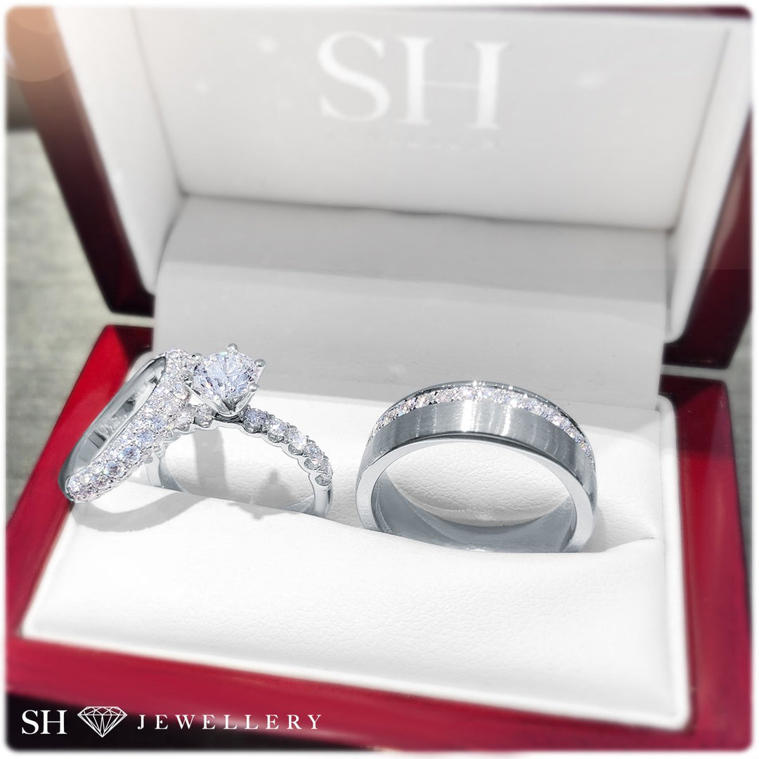 Flat profile band with offset line of grain-set diamonds (7.3mm) - W0398