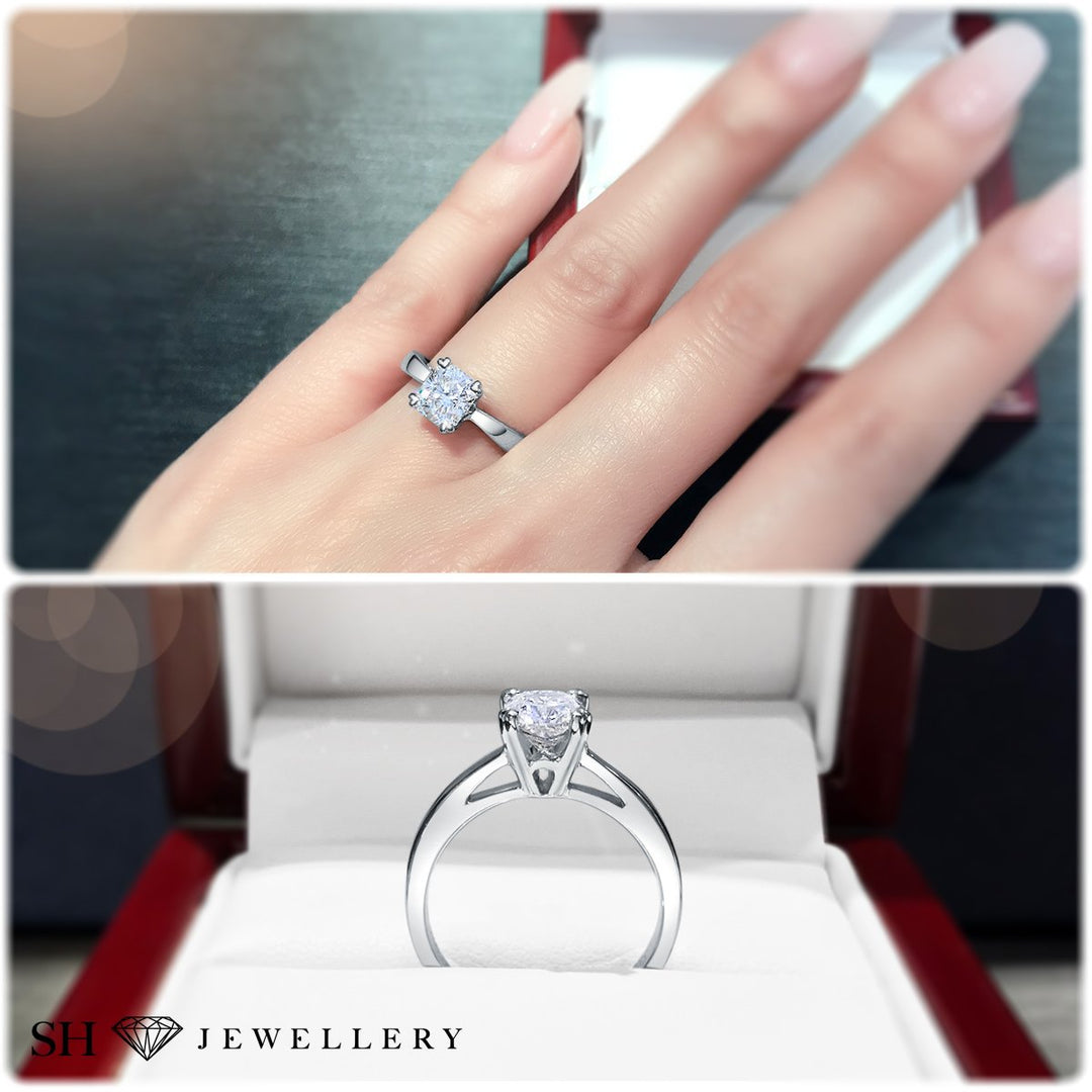Timeless Cushion Cut engagement ring with heart shaped prong tips - W0255