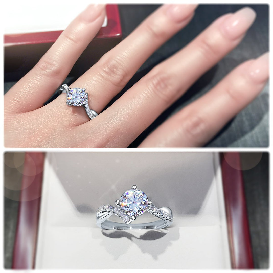 Modern 4-Claw engagement ring with offset band - W0017