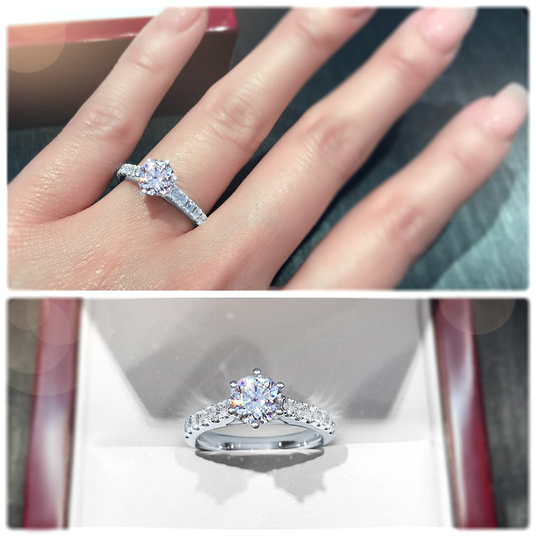 Bold 6-Claw engagement ring with pavé set band - W0253