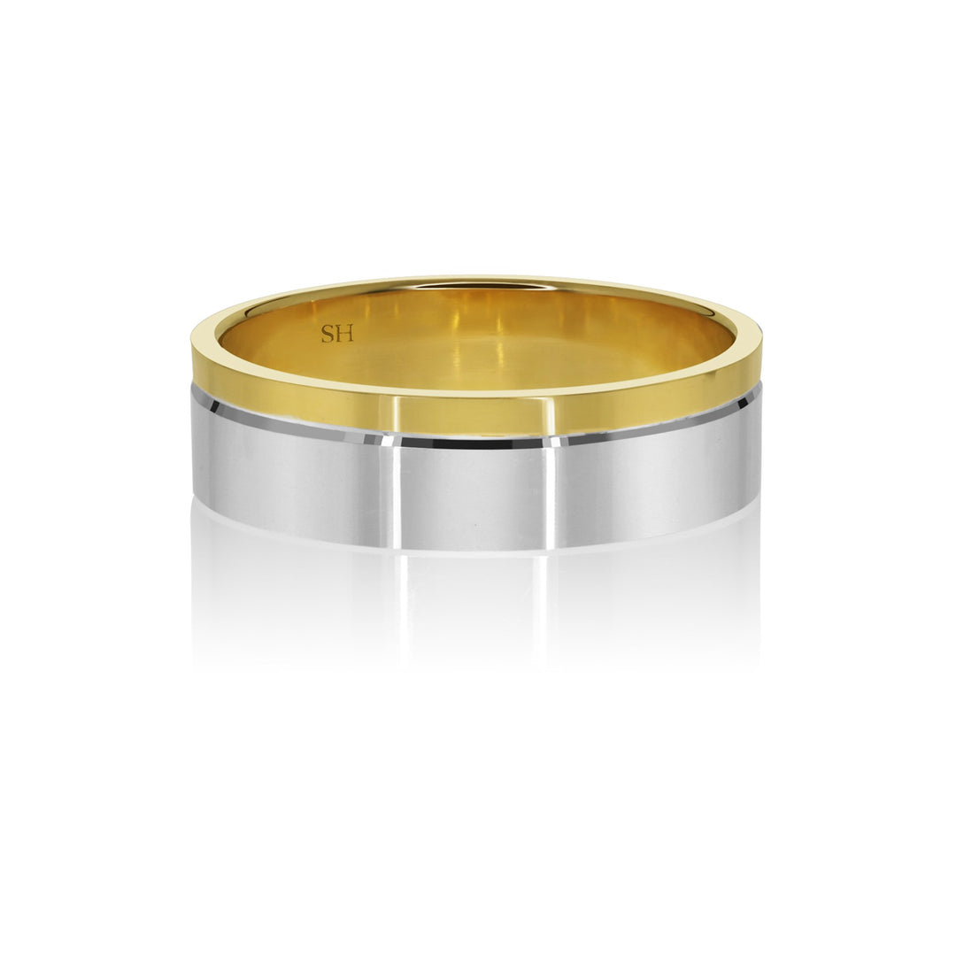 Polished square profile two tone band with offset line (6mm) - W0452