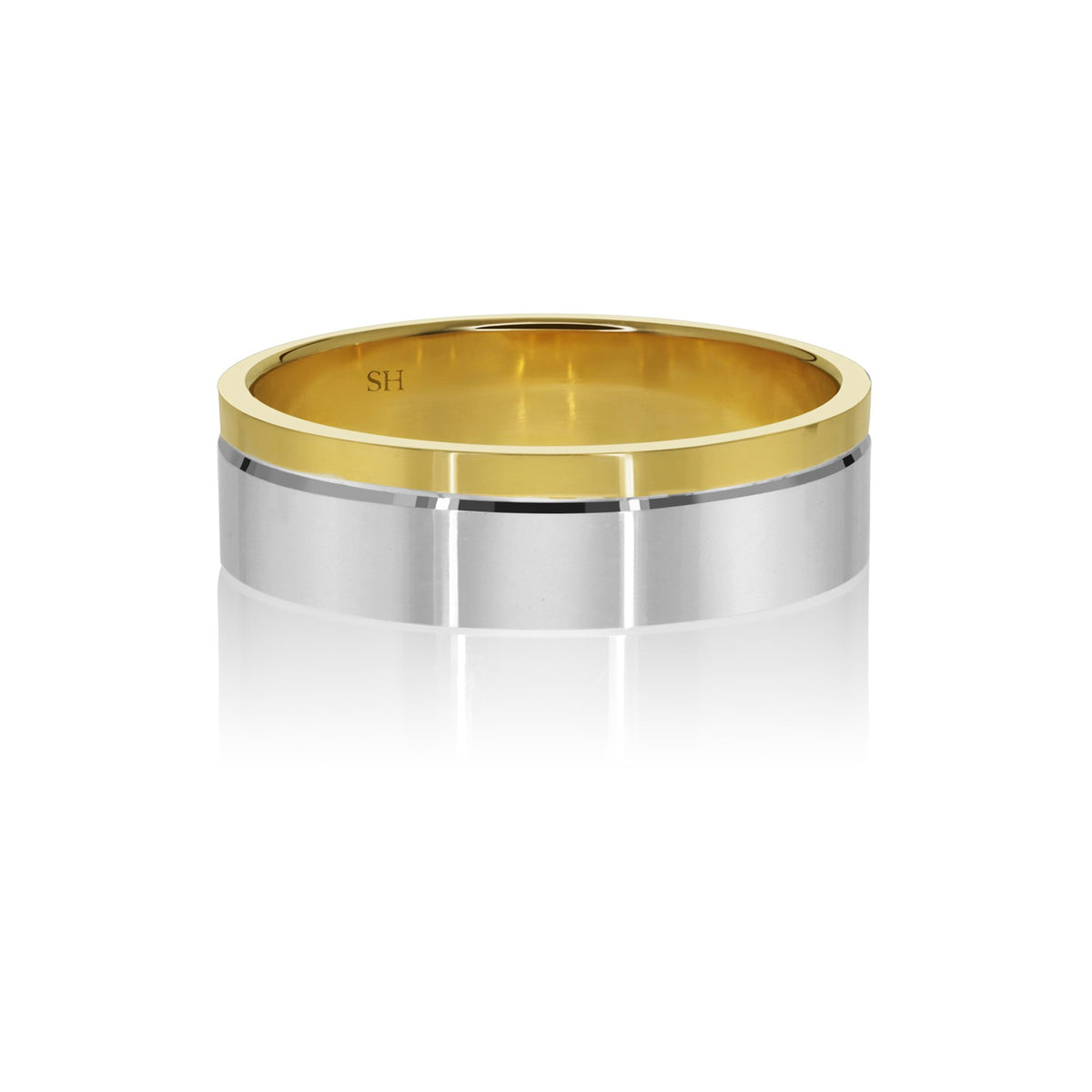 Polished square profile two tone band with offset line (6mm) - W0452