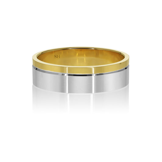 Polished square profile two tone band with offset line (6mm) - W0452