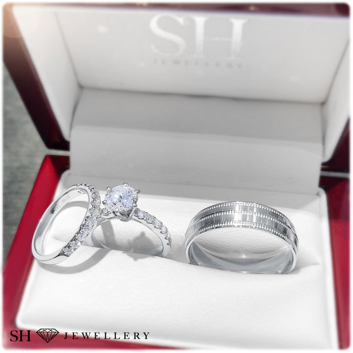Timeless 6-Claw engagement ring with pavé set band - W0014