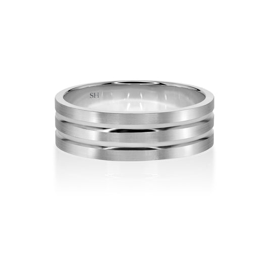 Square profile wider band with twin grooves (7mm) - W0454