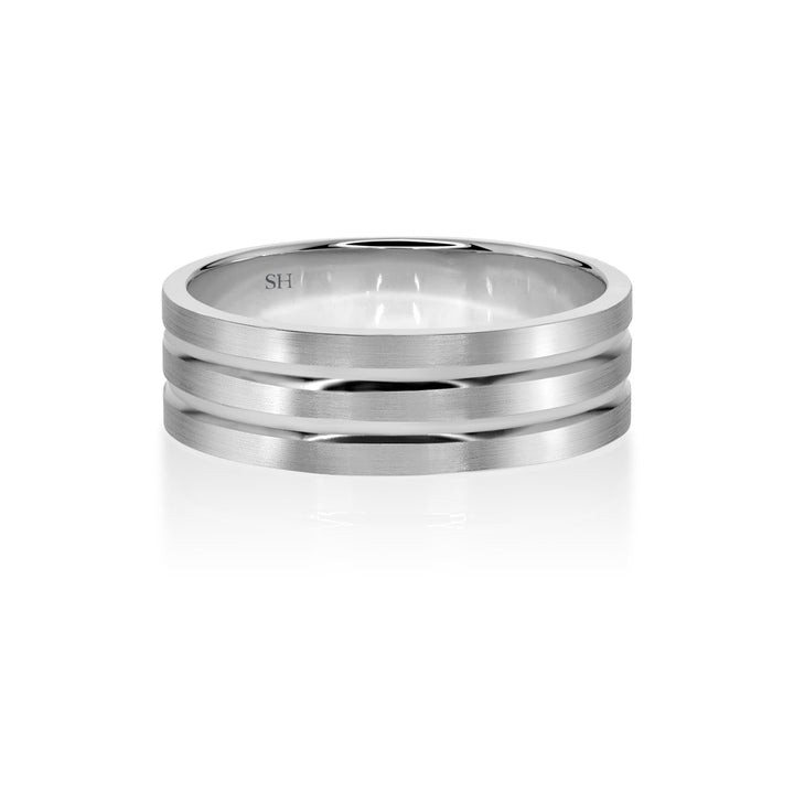 Square profile wider band with twin grooves (7mm) - W0454