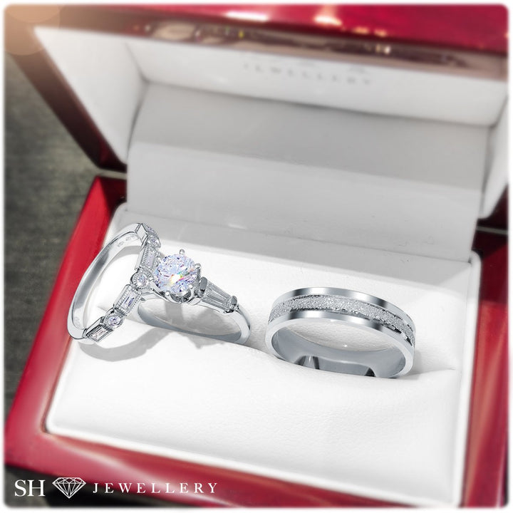 Vintage baguette and round channel set diamond band with milgrain edging (2.7mm) - W0273