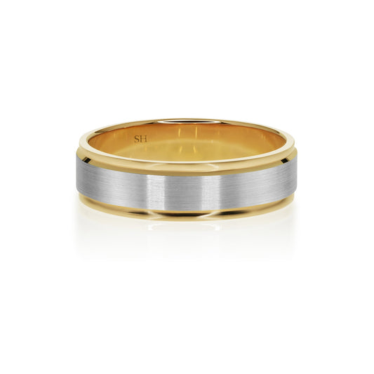 Rose and white gold wedding band with central satin finish (6mm) - W0455