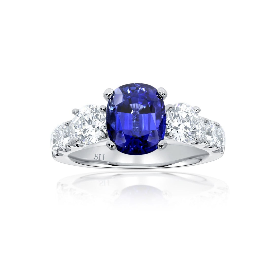 Bold trilogy sapphire ring with diamond band - W0432