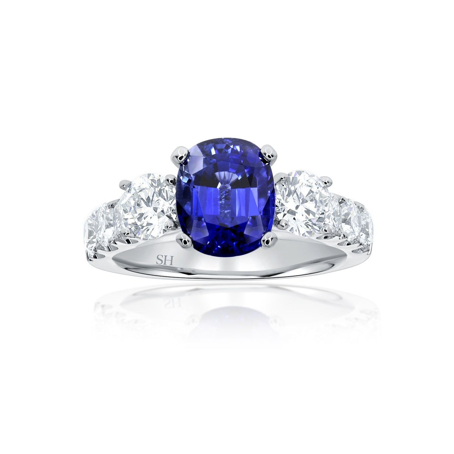 Bold trilogy sapphire ring with diamond band - W0432