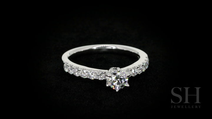 Timeless 6-Claw engagement ring with pavé set band - W0014
