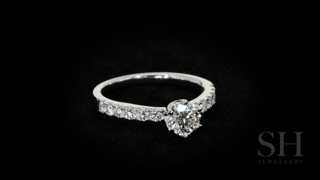Timeless 6-Claw engagement ring with pavé set band - W0014
