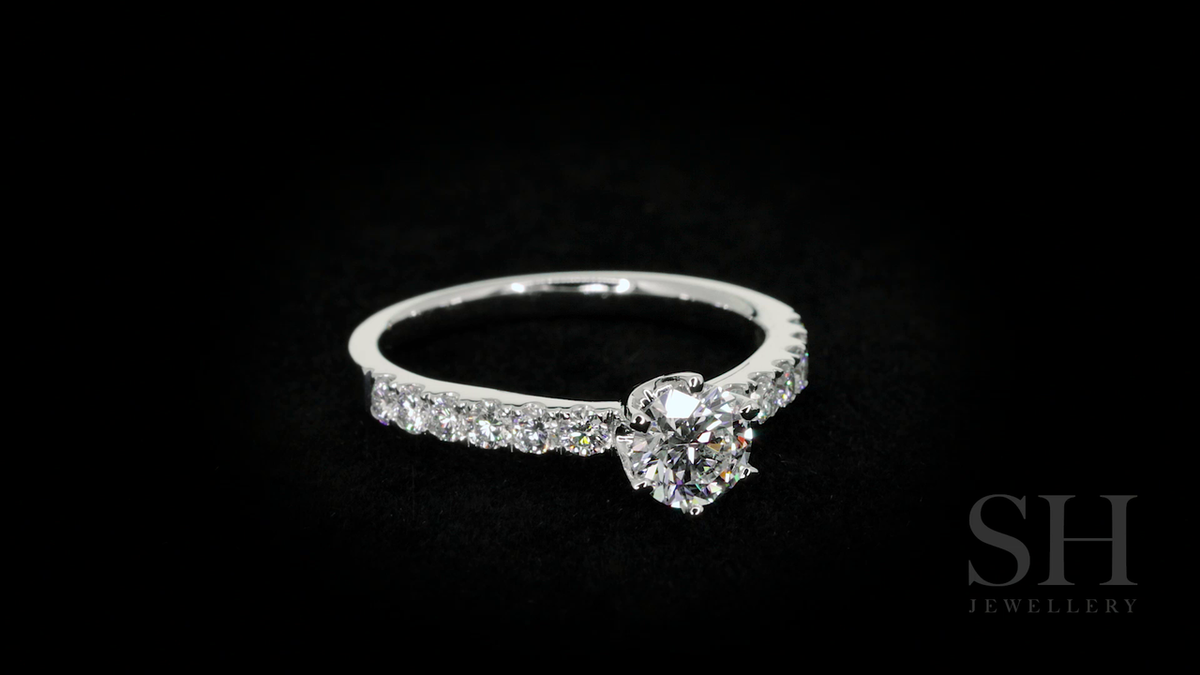 Timeless 6-Claw engagement ring with pavé set band - W0014