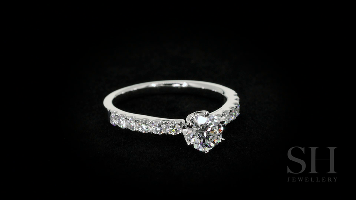 Timeless 6-Claw engagement ring with pavé set band - W0014