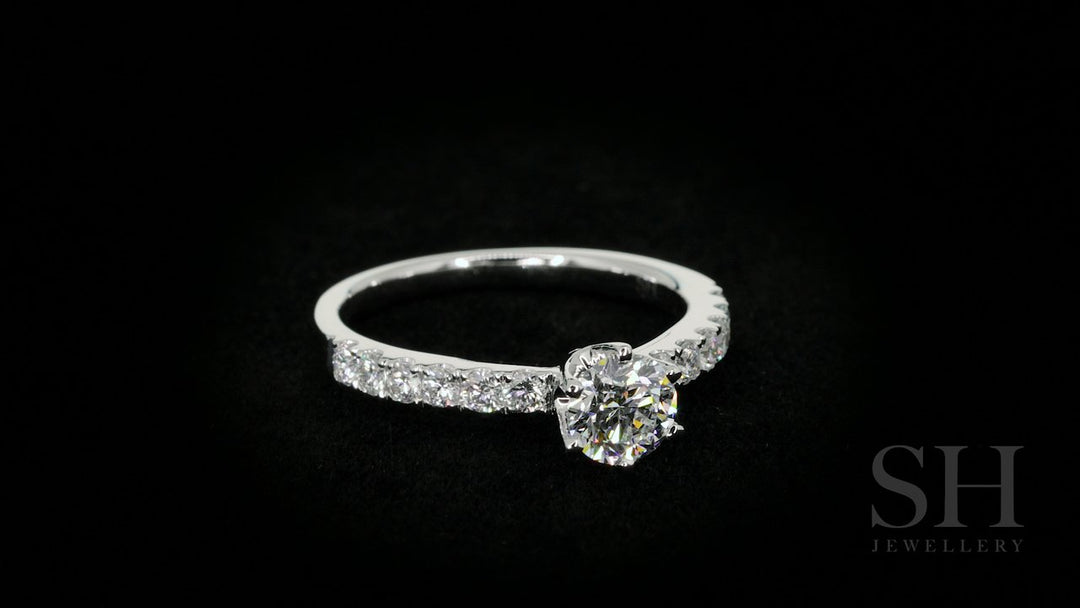 Timeless 6-Claw engagement ring with pavé set band - W0014