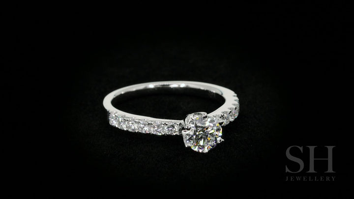 Timeless 6-Claw engagement ring with pavé set band - W0014