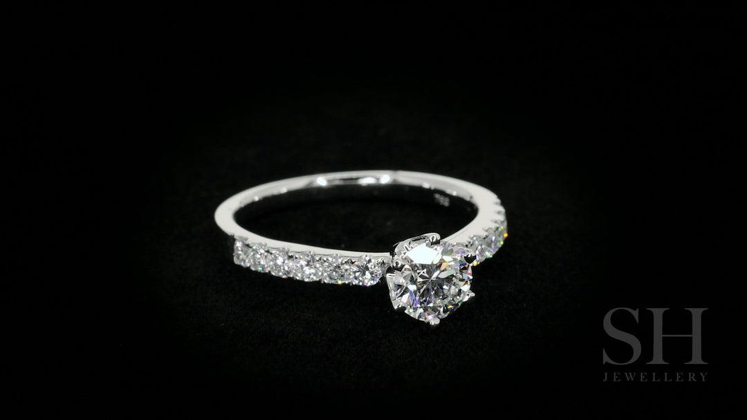 Timeless 6-Claw engagement ring with pavé set band - W0014