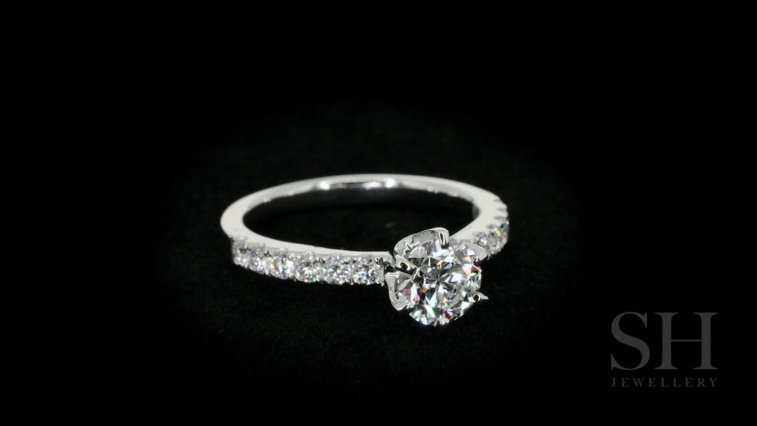 Timeless 6-Claw engagement ring with pavé set band - W0014