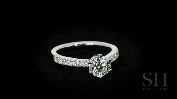 Timeless 6-Claw engagement ring with pavé set band - W0014