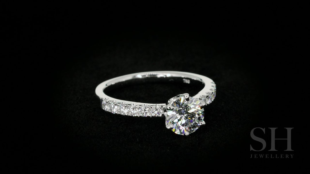 Timeless 6-Claw engagement ring with pavé set band - W0014