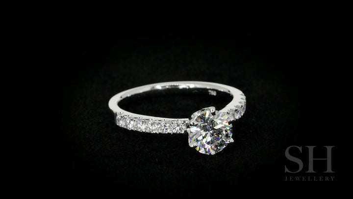 Timeless 6-Claw engagement ring with pavé set band - W0014