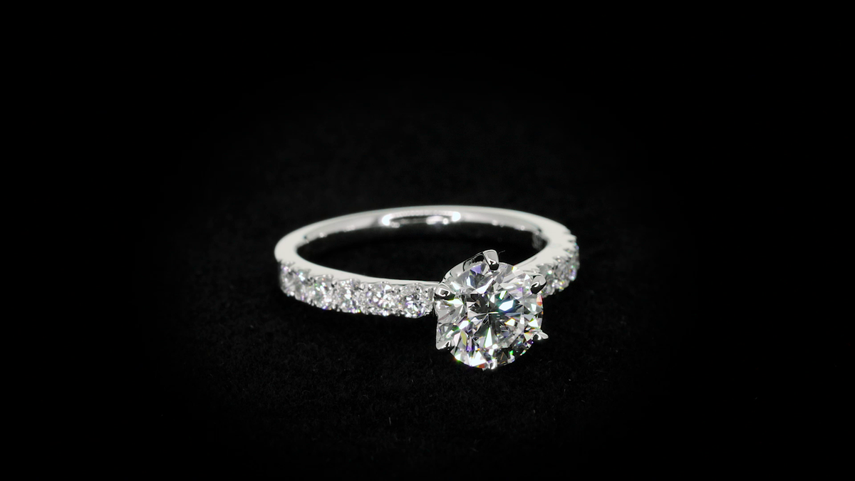 Timeless 6-Claw engagement ring with pavé set band - W0014