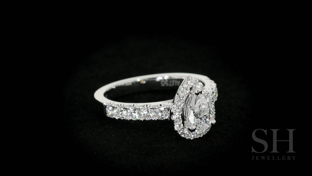 3-Claw Pear Shape halo and pavé set diamond band - W0042