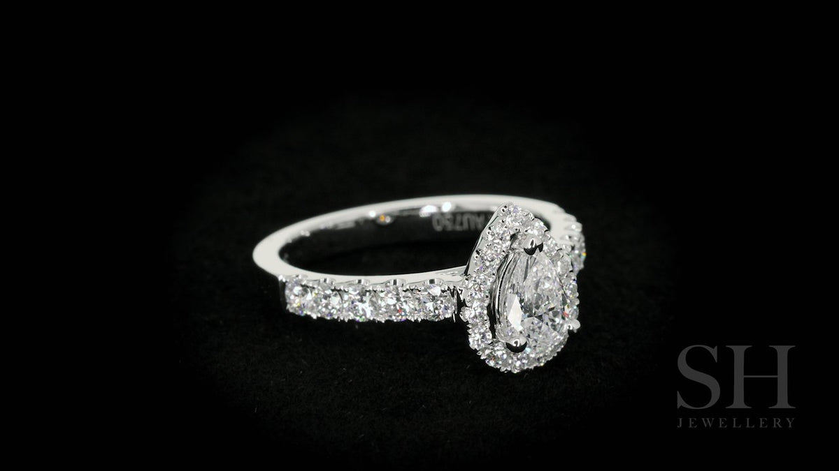 3-Claw Pear Shape halo and pavé set diamond band - W0042