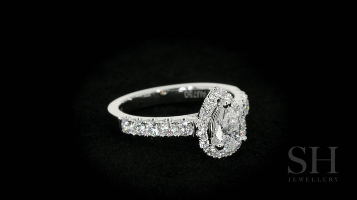 3-Claw Pear Shape halo and pavé set diamond band - W0042