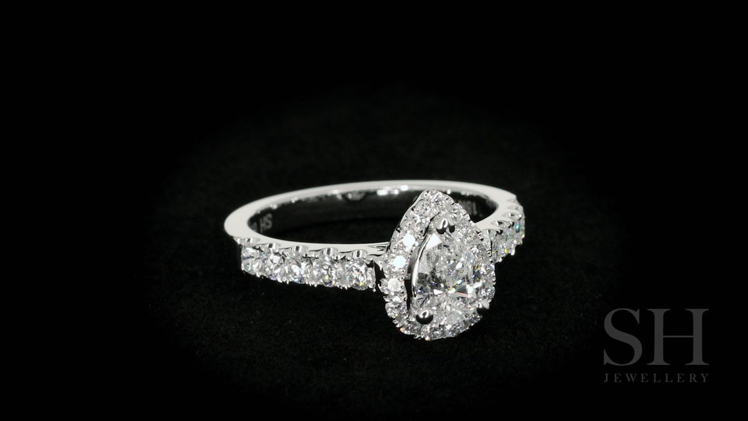 3-Claw Pear Shape halo and pavé set diamond band - W0042