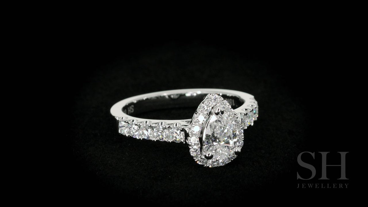 3-Claw Pear Shape halo and pavé set diamond band - W0042