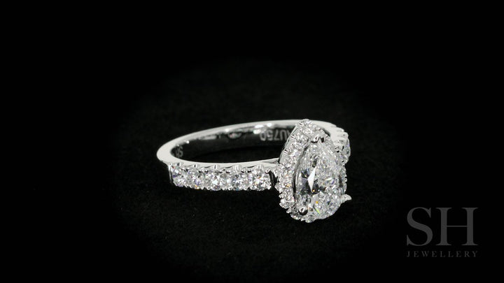 3-Claw Pear Shape halo and pavé set diamond band - W0042