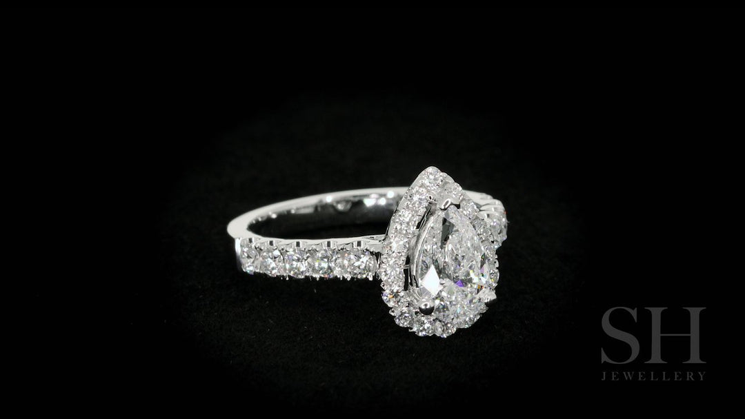 3-Claw Pear Shape halo and pavé set diamond band - W0042