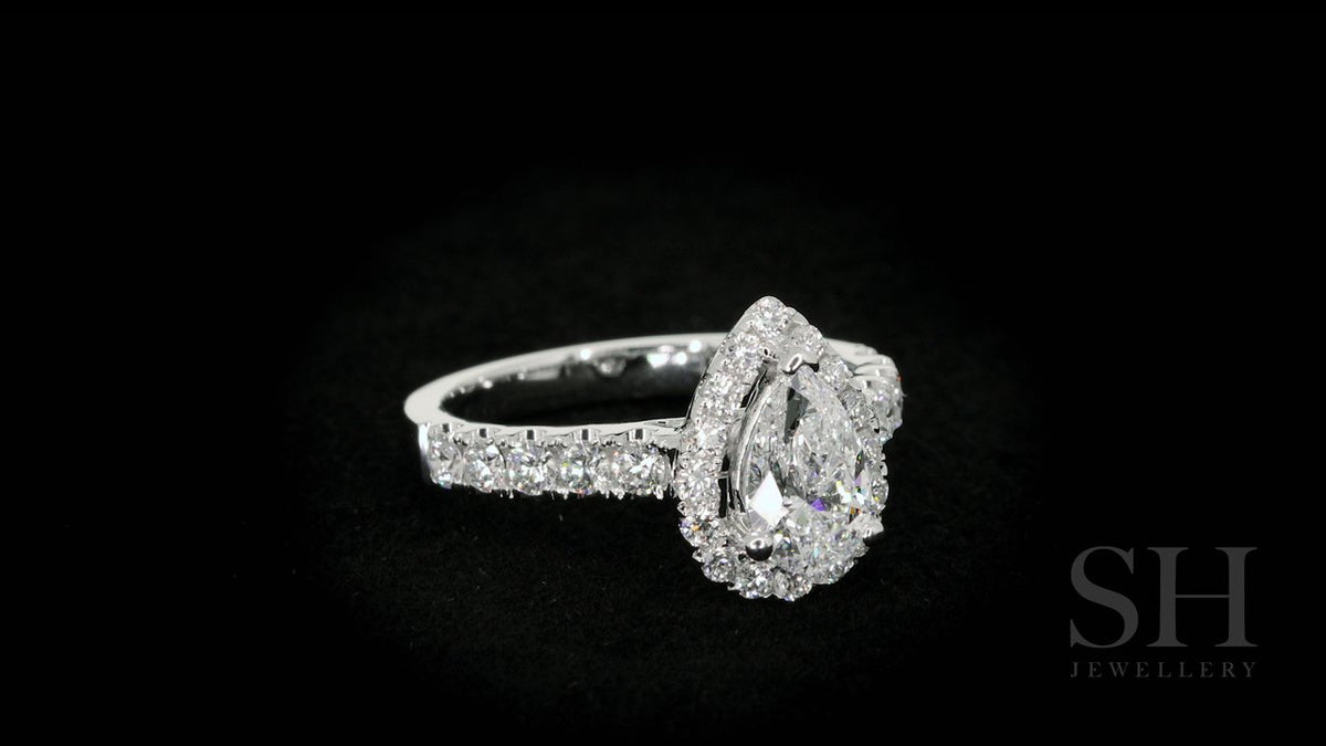3-Claw Pear Shape halo and pavé set diamond band - W0042