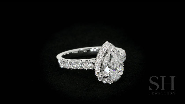 3-Claw Pear Shape halo and pavé set diamond band - W0042