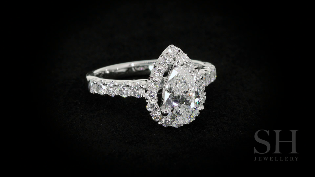 3-Claw Pear Shape halo and pavé set diamond band - W0042