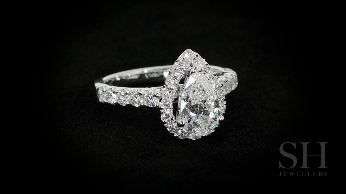 3-Claw Pear Shape halo and pavé set diamond band - W0042